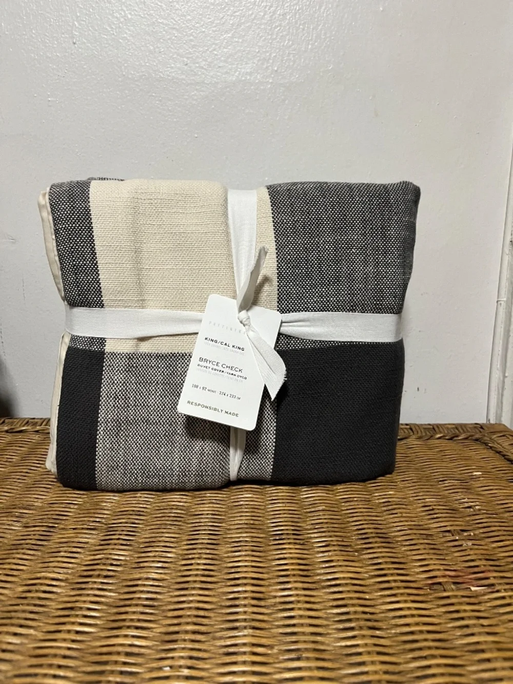 Pottery Barn.  Bryce Check Yarned Dyed King Duvet & King Shams.
